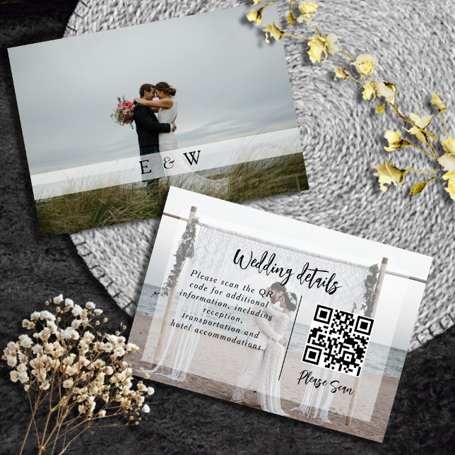 Cartão De Informações Sobreposição Moderna Elegante Detalhes do Casament (Elegant Modern overlay Wedding Details QR code Enclosure Card)