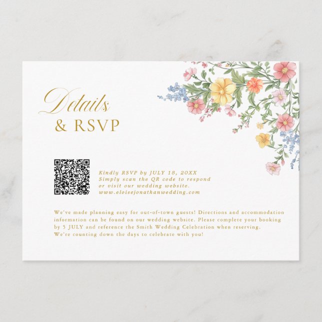 Cartão De Informações Soft Pastel Ornate Spring Garden  gold Wedding    (Frente)