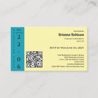 Cartão De Informações Soft Yellow Photo Modern Graduation Party