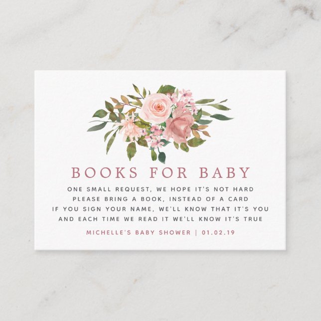 Cartão De Informações Solicitação de Blush floral de Aquarela e Livro Do (Frente)