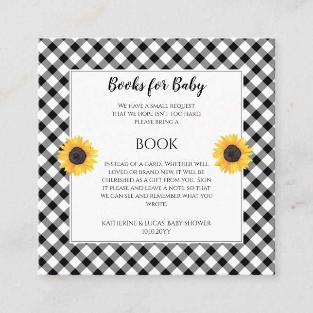 Cartão De Informações Solicitação de Livro Chá de fraldas de Girassóis (Frente)