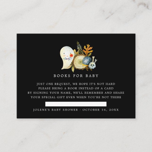 Cartão De Informações Solicitação de Livro| Chá de fraldas Halloween Gho (Frente)