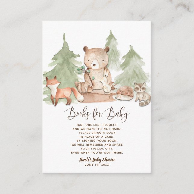 Cartão De Informações Solicitação de Livro de Woodland de Aquarela Traga (Frente)
