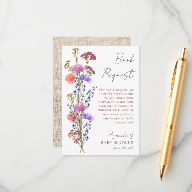 Cartão De Informações Solicitação de Livro Floral Delicado em Acrílico (Frente/Verso In Situ)