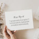 Cartão De Informações Solicitação de Receita de Casamento Negro e Branco<br><div class="desc">Este cartão de cerimônia de solicitação de receitas de casamento preto e branco é perfeito para um simples chá de casamento. O design apresenta uma bela fonte preta caligráfica em um fundo branco para embelezar seu evento.</div>
