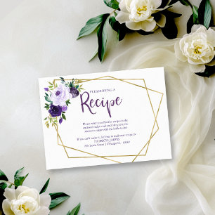 Cartão De Informações Solicitação Geométrica de Receita Floral Roxa