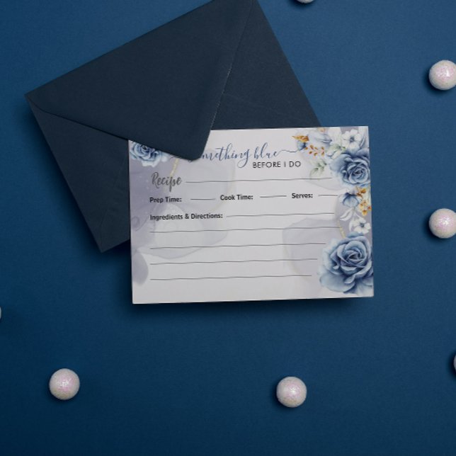 Cartão De Informações Something Blue Before I Do Recipe  (Something Blue Before I Do Recipe Enclosure Card bridal shower wedding blue theme floral elegant )
