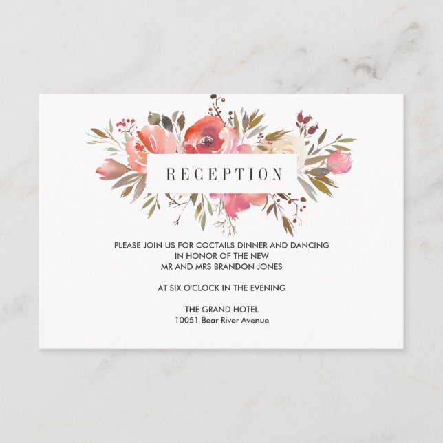 Cartão De Informações Sonhe Rosa |  Enclosure Floral para Recepção de NO (Frente)