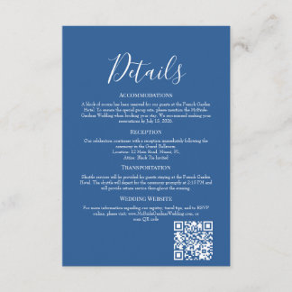 Cartão De Informações Sophisticated Azure Wedding Details Enclosure Card