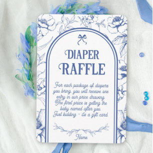 Cartão De Informações Sorteio de fralda com ornamento floral azul clássi