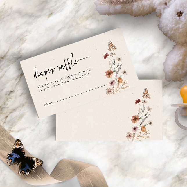 Cartão De Informações Sorteio de Fraldas Boho (Boho Wildflower Diaper Raffle Enclosure Card with Butterfly by Painted Paperie
)