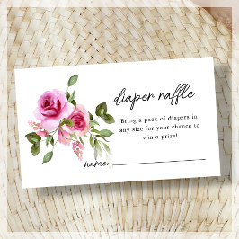 Cartão De Informações Sorteio de Fraldas | Chás de Bebê Flor de Rosa Ros
