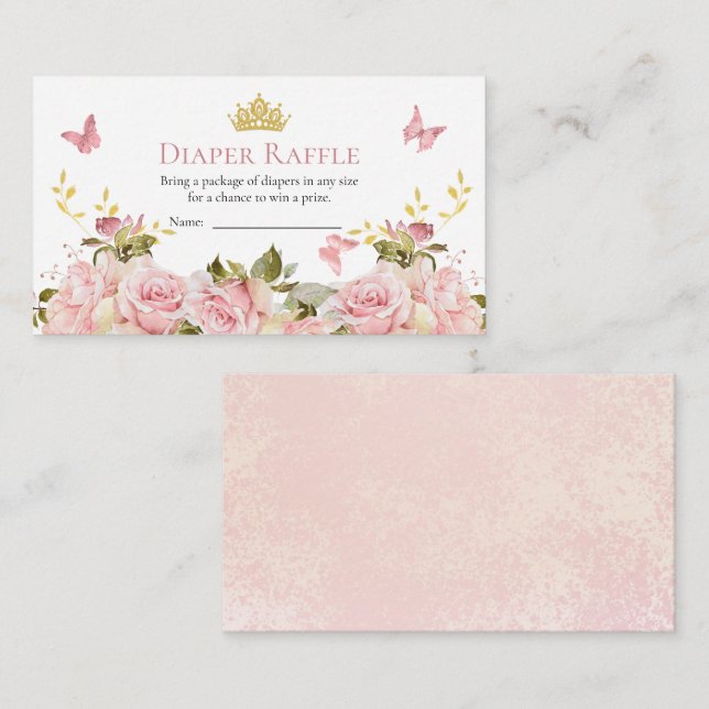 Cartão De Informações Sorteio de Fraldas Chuva de Flores Borboletas Coro (Frente/Verso)