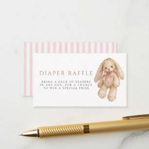 Cartão De Informações Sorteio de Fraldas Coelho Aquarela com Laço Rosa B