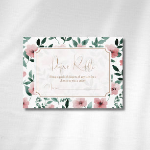 Cartão De Informações Sorteio de Fraldas com Laço Dourado e Floral Verde