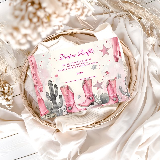 Cartão De Informações Sorteio de Fraldas de Cowgirl Disco Rosa (Criador carregado)