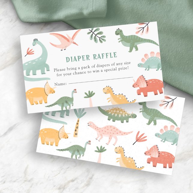 Cartão De Informações Sorteio de Fraldas de Dinossauro (Dinosaur Diaper Raffle Enclosure Card
)