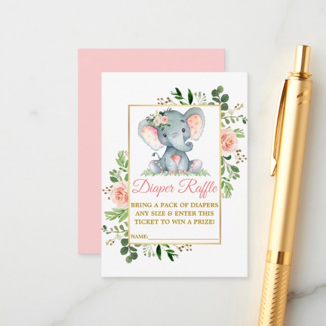 Cartão De Informações Sorteio de Fraldas de Elefante Rosas Cor-de-Rosa C (Frente/Verso In Situ)