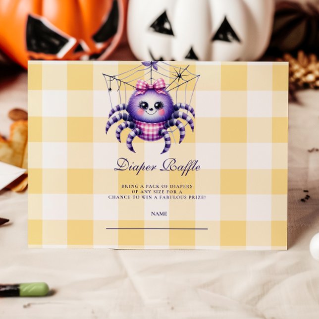 Cartão De Informações Sorteio de Fraldas de Halloween em Xadrez Roxo (Criador carregado)