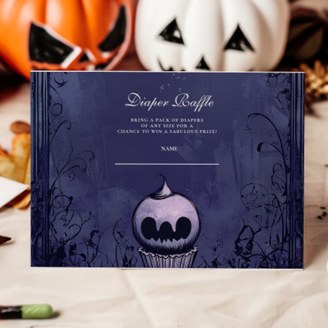 Cartão De Informações Sorteio de Fraldas de Halloween Roxo Gótico Escuro (Criador carregado)