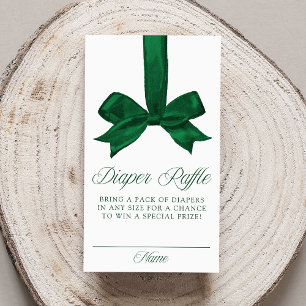 Cartão De Informações Sorteio de Fraldas de Natal com Laço Verde Elegant