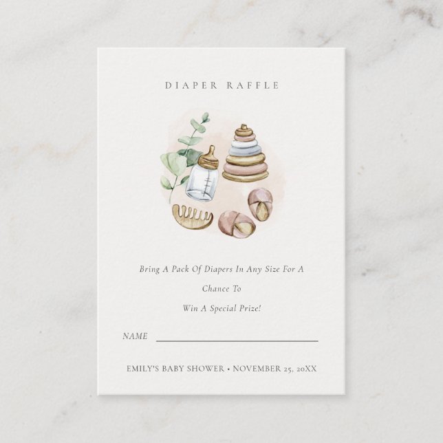 Cartão De Informações Sorteio de fraldas essenciais para berçário rosa C (Frente)