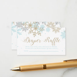 Cartão De Informações Sorteio de Fraldas Floco de Neve Azul Dourado Bril