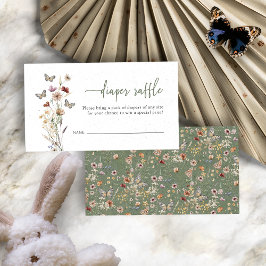 Cartão De Informações Sorteio de Fraldas Flor Silvestre Verde