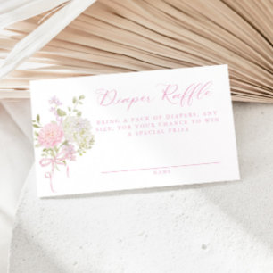 Cartão De Informações Sorteio de Fraldas Florais Rosa Suave Vintage