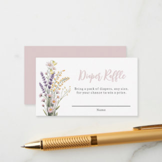 Cartão De Informações Sorteio de Fraldas Floral Rosa Bege Wildflower