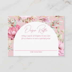 Cartão De Informações Sorteio de Fraldas Floral Rosa Jardim