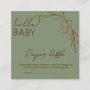 Cartão De Informações Sorteio de Fraldas Hello Baby em Verde Sage Floral