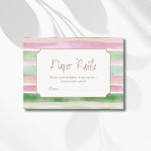 Cartão De Informações Sorteio de Fraldas Listrado Rosa Bege Sage Vintage