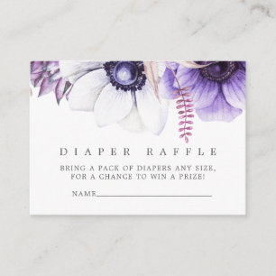 Cartão De Informações Sorteio de Fraldas para Bebê com Floral em Aquarel