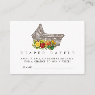 Cartão De Informações Sorteio de Fraldas para Chás de Bebê com Carrinho 