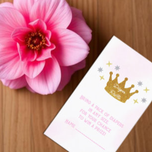 Cartão De Informações Sorteio de Fraldas para Chás de Bebê de Princesinh