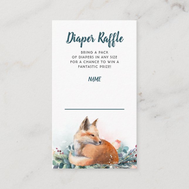 Cartão De Informações Sorteio de Fraldas para Chás de Bebê Fox Winter Wo (Frente)