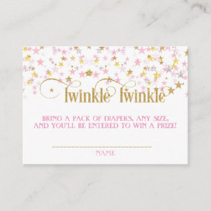 Cartão De Informações Sorteio de Fraldas Twinkle Little Star Rosa Dourad