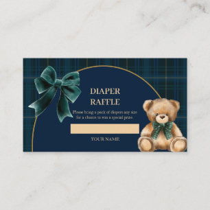 Cartão De Informações Sorteio de Fraldas Xadrez Verde Urso Teddy Elegant