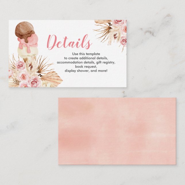 Cartão De Informações Sorvete Boho Detalhes do Chá de fraldas Inserir pl (Frente/Verso)