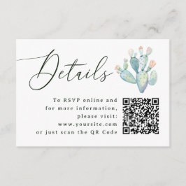 Cartão De Informações Southwestern Cactus Wedding Details + QR | Website