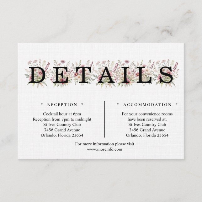 Cartão De Informações Spring Floral Details Enclosure Card (Frente)