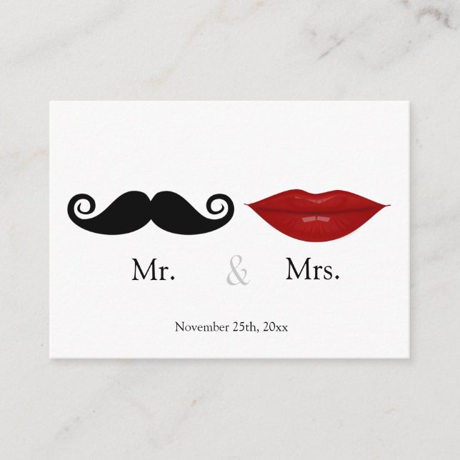 Cartão De Informações Sr. & a Sra (Lábios e Bigode) RSVP Casamento (Frente)