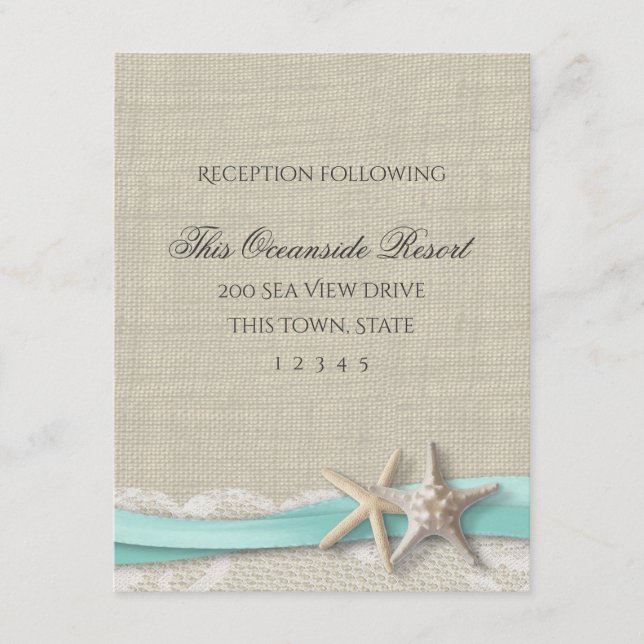 Cartão De Informações Starfish e Lace Rustic Beach Response Card (Frente)