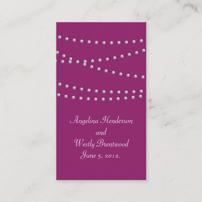 Cartão De Informações Strands of Pearls on Magenta Wedding Website Card (Frente)