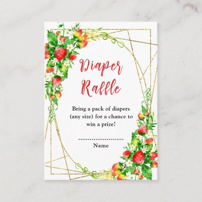 Cartão De Informações Strawberries and Daisies Baby Shower Diaper Raffle (Frente)