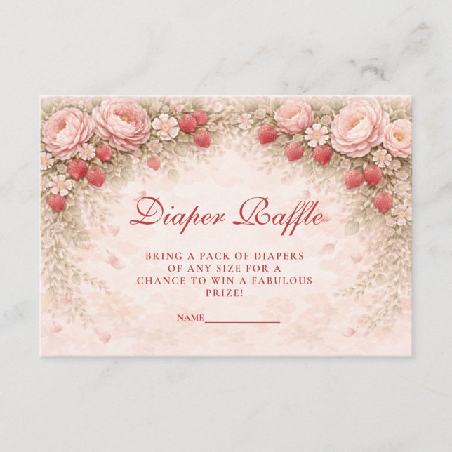 Cartão De Informações Strawberry Blush Floral Diapper Raffle (Frente)