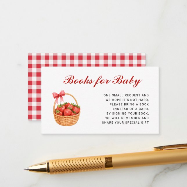 Cartão De Informações Strawberry Girl Baby Shower Books For Baby (Frente/Verso In Situ)