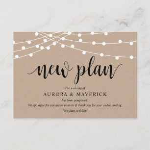 Cartão De Informações String Lights Kraft, Preto, adiamento de casamento