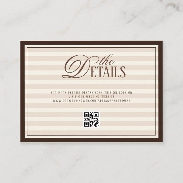 Cartão De Informações Striped Old Money Wedding QR code Details (Frente)